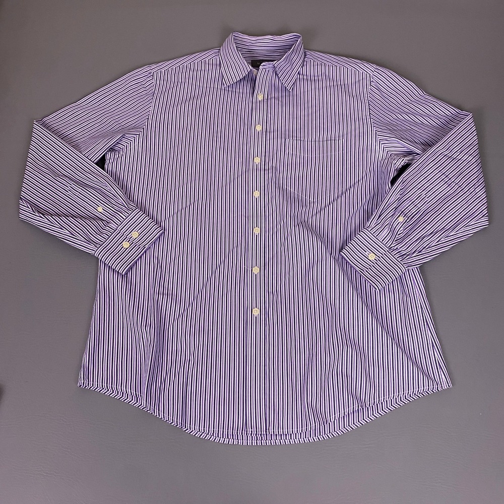 Merona Dress Shirt Men's Size Large Purple White Striped Long Sleeve Button Up